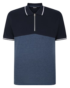 Bigdude Poloshirt mit Farbblock-Reißverschluss, Marineblau/Denim, groß
